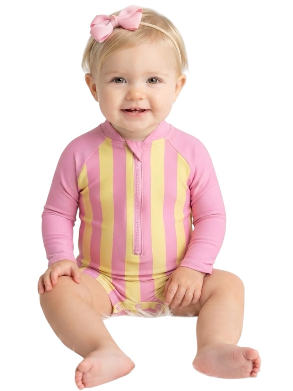 Lila & Jack Pink/ Yellow Stripes Long Sleeve One Piece Swim Suit 18M UPF 50